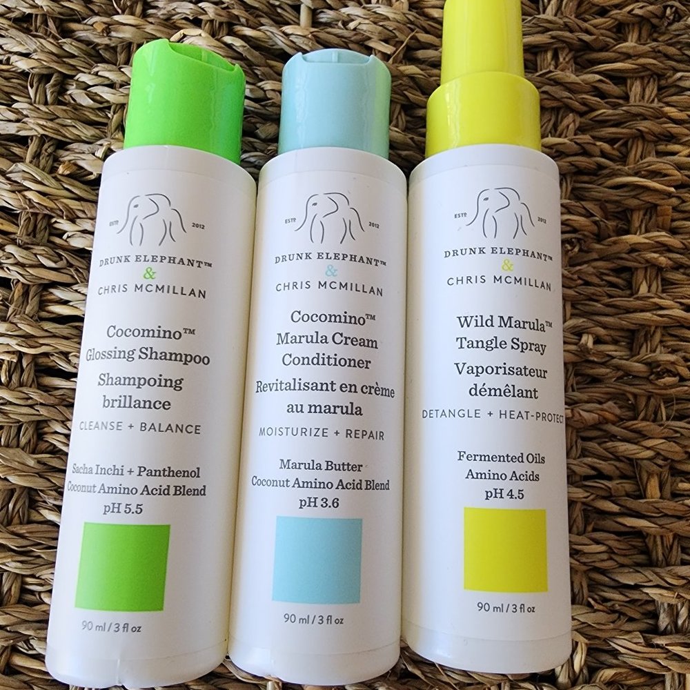 NEW!! Travel Set  Drunk Elephant Shampoo Conditioner and Tangle Spray 90ml